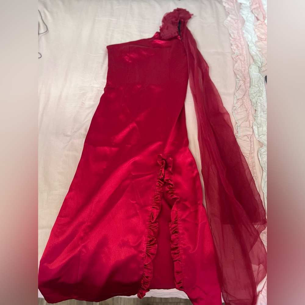Red vintage Y2K satin organza drape dress